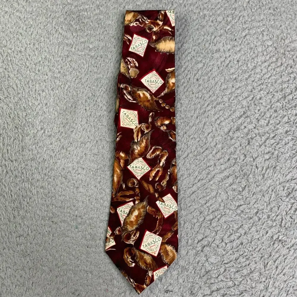 Tabasco Hot Sauce Silk Tie Crabs Logo All Over Print Men’s Casual Necktie